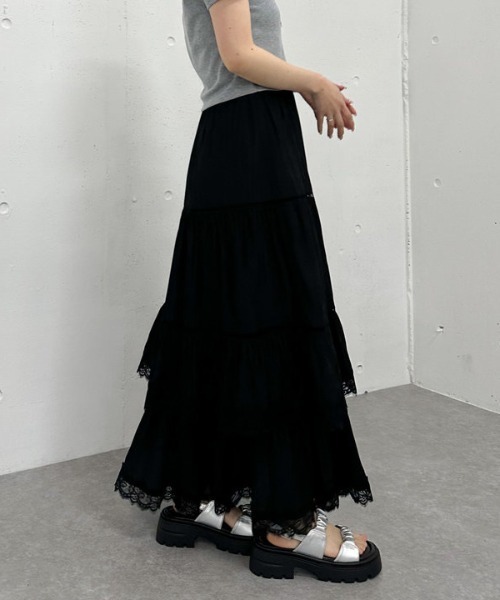 archives（アルシーヴ）の「レーストリミングティアードスカート（スカート・レディース・オフホワイト/ブラック・MEDIUM）」の12枚目の写真