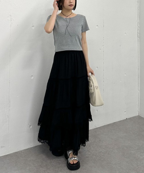 archives（アルシーヴ）の「レーストリミングティアードスカート（スカート・レディース・オフホワイト/ブラック・MEDIUM）」の16枚目の写真