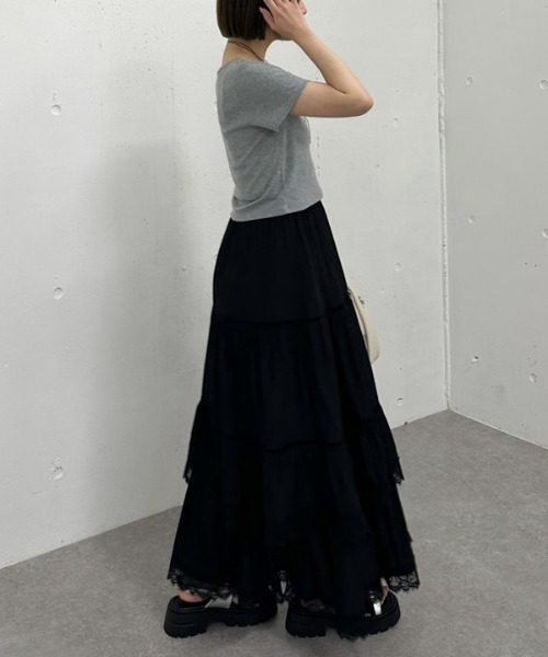 archives（アルシーヴ）の「レーストリミングティアードスカート（スカート・レディース・オフホワイト/ブラック・MEDIUM）」の17枚目の写真