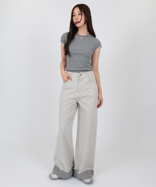 SUWDEE(スーディー)の「roll up wide denim pants(デニムパンツ・レディース・ホワイト/ブラック・S/M/L)」の2枚目の写真