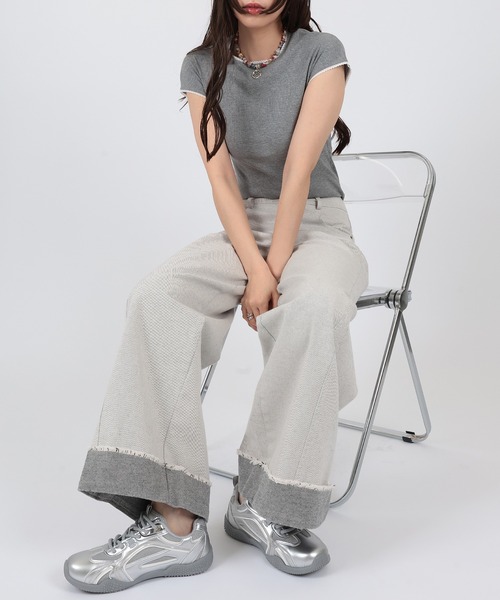 SUWDEE(スーディー)の「roll up wide denim pants(デニムパンツ・レディース・ホワイト/ブラック・S/M/L)」の9枚目の写真