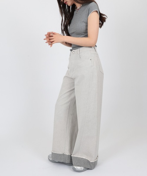 SUWDEE(スーディー)の「roll up wide denim pants(デニムパンツ・レディース・ホワイト/ブラック・S/M/L)」の11枚目の写真