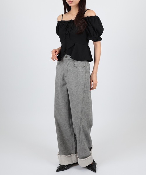 SUWDEE(スーディー)の「roll up wide denim pants(デニムパンツ・レディース・ホワイト/ブラック・S/M/L)」の4枚目の写真