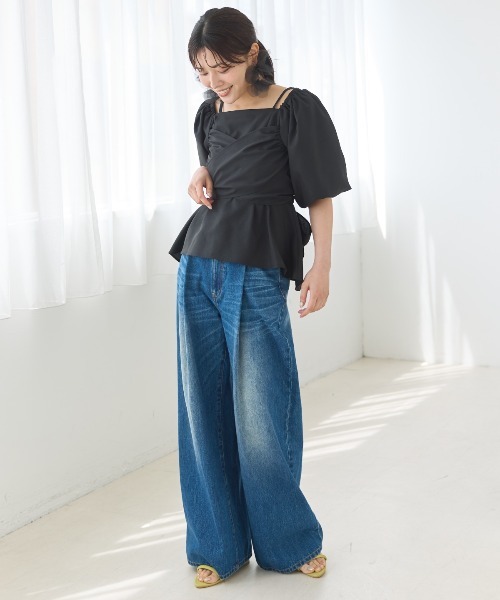 AND COUTURE(アンドクチュール)の「バックリボンペプラムブラウス(シャツ/ブラウス・レディース・ブラック/オフホワイト・FREE)」の17枚目の写真