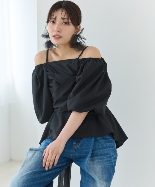 AND COUTURE(アンドクチュール)の「バックリボンペプラムブラウス(シャツ/ブラウス・レディース・ブラック/オフホワイト・FREE)」の10枚目の写真