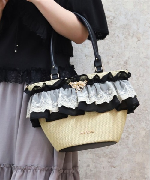 axes femme（アクシーズファム）の「レースフリルかごトート（トートバッグ・レディース・ブラック/ピンク/キナリ・FREE）」の3枚目の写真