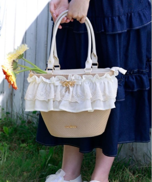 axes femme（アクシーズファム）の「レースフリルかごトート（トートバッグ・レディース・ブラック/ピンク/キナリ・FREE）」の8枚目の写真