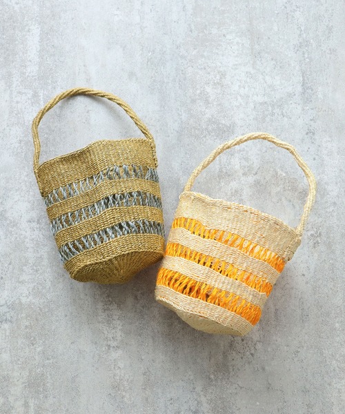 PAR ICI（パーリッシィ）の「サイザル 透かし編み3段カゴバッグ（かごバッグ・レディース・オレンジ/グレー・FREE）」の9枚目の写真