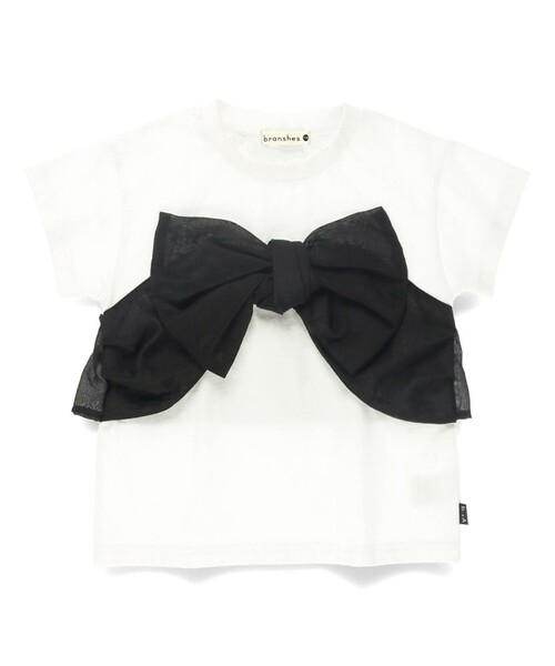BRANSHES(ブランシェス)の「【b.+A】金子綾/リボンドッキング半袖Tシャツ(Tシャツ/カットソー・キッズ・ブラック/杢グレー/オフホワイト・110/100/90/120/130/140/150)」の14枚目の写真