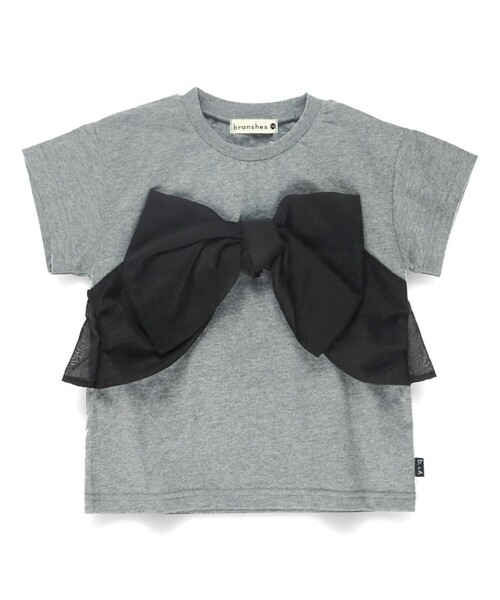 BRANSHES(ブランシェス)の「【b.+A】金子綾/リボンドッキング半袖Tシャツ(Tシャツ/カットソー・キッズ・ブラック/杢グレー/オフホワイト・110/100/90/120/130/140/150)」の12枚目の写真