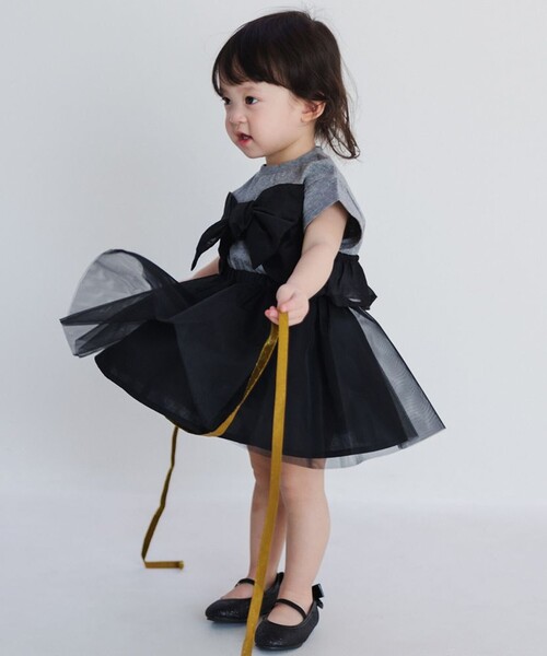 BRANSHES(ブランシェス)の「【b.+A】金子綾/リボンドッキング半袖Tシャツ(Tシャツ/カットソー・キッズ・ブラック/杢グレー/オフホワイト・110/100/90/120/130/140/150)」の13枚目の写真