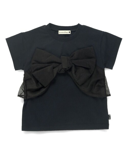 BRANSHES(ブランシェス)の「【b.+A】金子綾/リボンドッキング半袖Tシャツ(Tシャツ/カットソー・キッズ・ブラック/杢グレー/オフホワイト・110/100/90/120/130/140/150)」の6枚目の写真