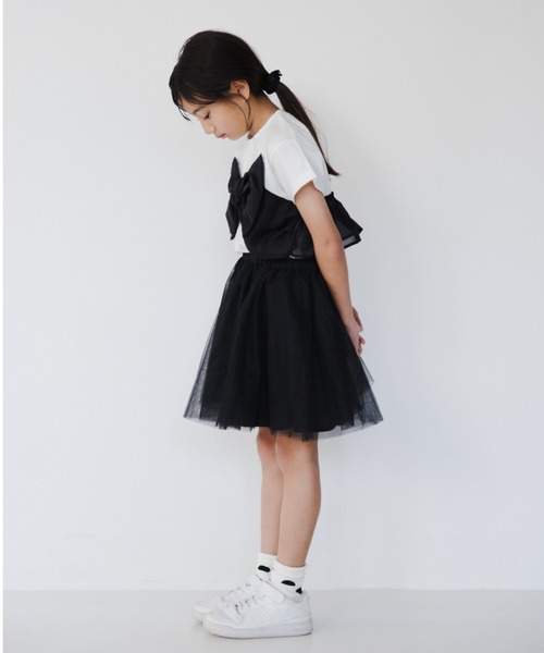 BRANSHES(ブランシェス)の「【b.+A】金子綾/リボンドッキング半袖Tシャツ(Tシャツ/カットソー・キッズ・ブラック/杢グレー/オフホワイト・110/100/90/120/130/140/150)」の19枚目の写真