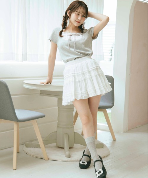 前後どちらでも◎大きいリボン付きトップス 春夏コーデに！ 異素材コンビ・リボンデザイントップス/40代50代からの