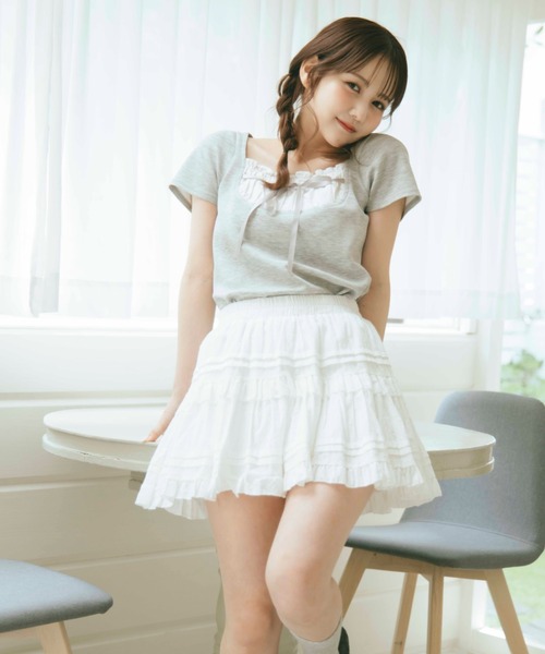 TITTY&CO.（ティティーアンドコー）の「フロントフリルリボントップス（Tシャツ/カットソー・レディース・グレー/ブラック・FREE）」の9枚目の写真