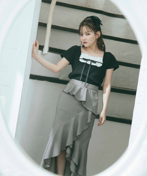 TITTY&CO.（ティティーアンドコー）の「フロントフリルリボントップス（Tシャツ/カットソー・レディース・グレー/ブラック・FREE）」の21枚目の写真