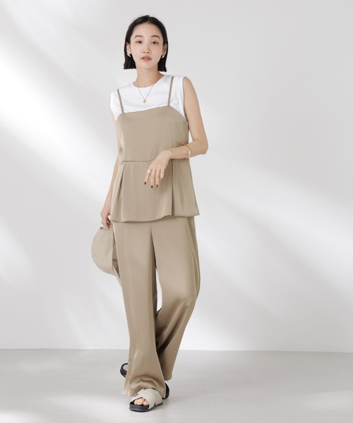 NANO universe(ナノユニバース)の「ペムラムディティールサテンキャミソールオールインワン(つなぎ/オールインワン・レディース・ベージュ/ブラウン/ブラック・FREE)」の9枚目の写真