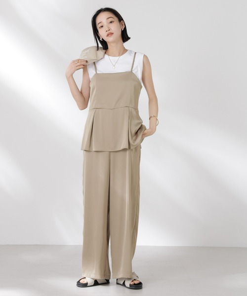 NANO universe(ナノユニバース)の「ペムラムディティールサテンキャミソールオールインワン(つなぎ/オールインワン・レディース・ベージュ/ブラウン/ブラック・FREE)」の10枚目の写真