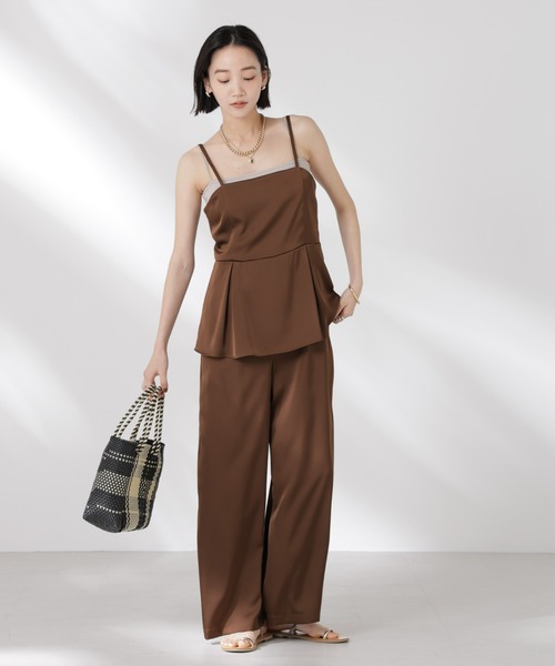 NANO universe(ナノユニバース)の「ペムラムディティールサテンキャミソールオールインワン(つなぎ/オールインワン・レディース・ベージュ/ブラウン/ブラック・FREE)」の12枚目の写真