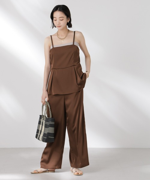 NANO universe(ナノユニバース)の「ペムラムディティールサテンキャミソールオールインワン(つなぎ/オールインワン・レディース・ベージュ/ブラウン/ブラック・FREE)」の15枚目の写真