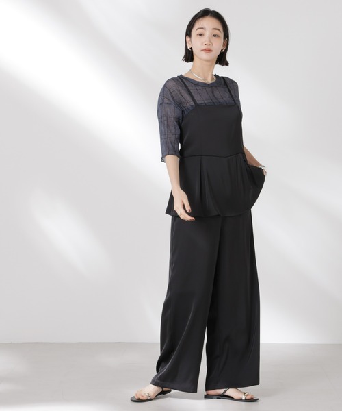 NANO universe(ナノユニバース)の「ペムラムディティールサテンキャミソールオールインワン(つなぎ/オールインワン・レディース・ベージュ/ブラウン/ブラック・FREE)」の19枚目の写真