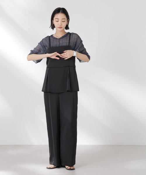 NANO universe(ナノユニバース)の「ペムラムディティールサテンキャミソールオールインワン(つなぎ/オールインワン・レディース・ベージュ/ブラウン/ブラック・FREE)」の22枚目の写真