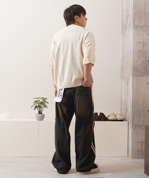 1111clothing（ワンフォークロージング）の「ウォッシュ加工 半袖 サマーニット / Wash-processed short-sleeved summer knitwear（ニット/セーター・メンズ・ブルーグレー/チャコール/オフホワイト・L/M）」の14枚目の写真