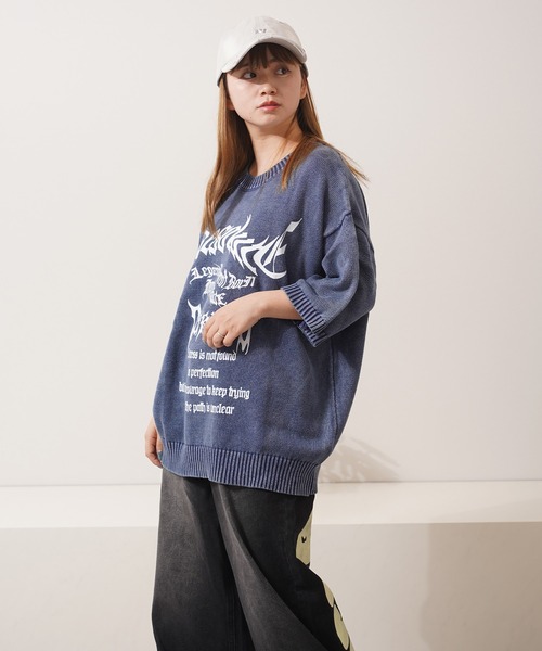 1111clothing（ワンフォークロージング）の「ウォッシュ加工 半袖 サマーニット / Wash-processed short-sleeved summer knitwear（ニット/セーター・メンズ・ブルーグレー/チャコール/オフホワイト・L/M）」の20枚目の写真