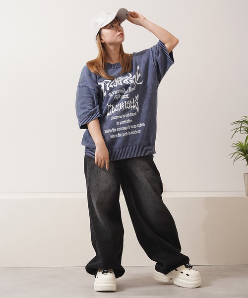 1111clothing（ワンフォークロージング）の「ウォッシュ加工 半袖 サマーニット / Wash-processed short-sleeved summer knitwear（ニット/セーター・メンズ・ブルーグレー/チャコール/オフホワイト・L/M）」の18枚目の写真