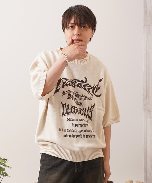 1111clothing（ワンフォークロージング）の「ウォッシュ加工 半袖 サマーニット / Wash-processed short-sleeved summer knitwear（ニット/セーター・メンズ・ブルーグレー/チャコール/オフホワイト・L/M）」の6枚目の写真