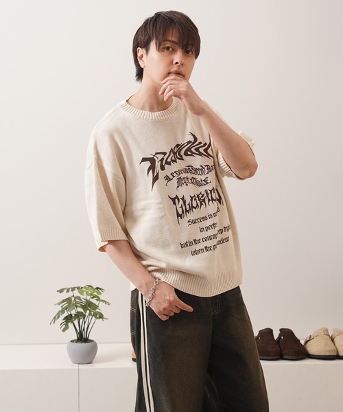 1111clothing（ワンフォークロージング）の「ウォッシュ加工 半袖 サマーニット / Wash-processed short-sleeved summer knitwear（ニット/セーター・メンズ・ブルーグレー/チャコール/オフホワイト・L/M）」の10枚目の写真