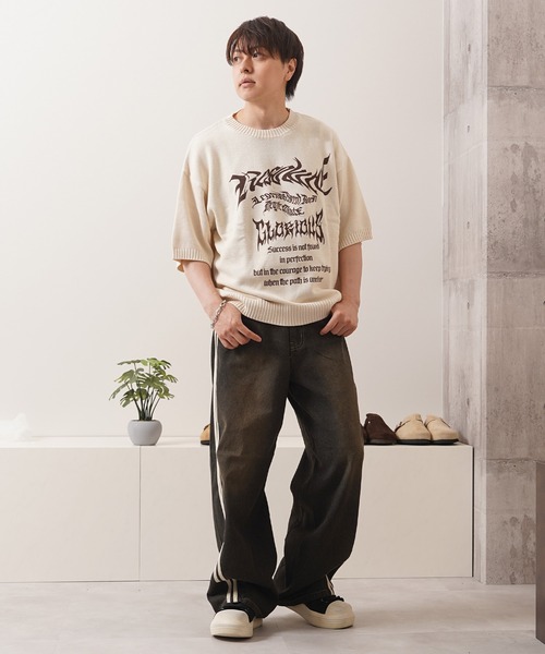 1111clothing（ワンフォークロージング）の「ウォッシュ加工 半袖 サマーニット / Wash-processed short-sleeved summer knitwear（ニット/セーター・メンズ・ブルーグレー/チャコール/オフホワイト・L/M）」の8枚目の写真
