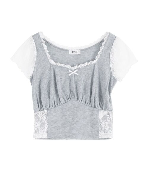 EVRIS(エヴリス)の「レースドッキングクロップドトップス(Tシャツ/カットソー・レディース・グレー/ブラック/その他1・FREE)」の16枚目の写真