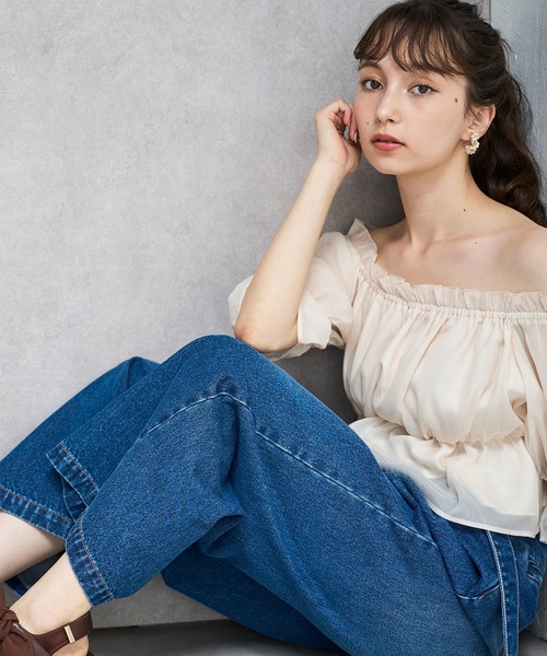 31 Sons de mode（トランテアン　ソン　ドゥ　モード）の「2025春夏新作 ラメオーガンジーシャーリングブラウス（シャツ/ブラウス・レディース・ブラック/ブルー/ベージュ/ピンク・ﾌﾘ-）」の3枚目の写真