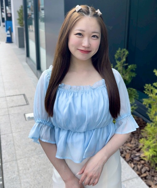 31 Sons de mode（トランテアン　ソン　ドゥ　モード）の「2025春夏新作 ラメオーガンジーシャーリングブラウス（シャツ/ブラウス・レディース・ブラック/ブルー/ベージュ/ピンク・ﾌﾘ-）」の4枚目の写真