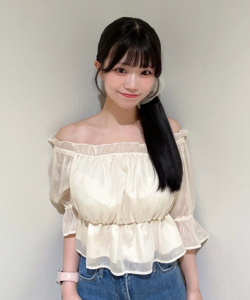 31 Sons de mode（トランテアン　ソン　ドゥ　モード）の「2025春夏新作 ラメオーガンジーシャーリングブラウス（シャツ/ブラウス・レディース・ブラック/ブルー/ベージュ/ピンク・ﾌﾘ-）」の6枚目の写真