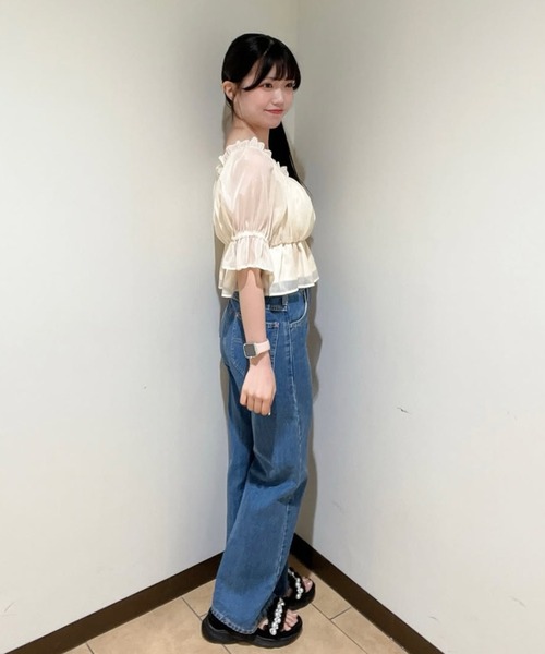 31 Sons de mode（トランテアン　ソン　ドゥ　モード）の「2025春夏新作 ラメオーガンジーシャーリングブラウス（シャツ/ブラウス・レディース・ブラック/ブルー/ベージュ/ピンク・ﾌﾘ-）」の7枚目の写真