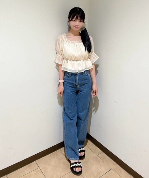 31 Sons de mode（トランテアン　ソン　ドゥ　モード）の「2025春夏新作 ラメオーガンジーシャーリングブラウス（シャツ/ブラウス・レディース・ブラック/ブルー/ベージュ/ピンク・ﾌﾘ-）」の8枚目の写真