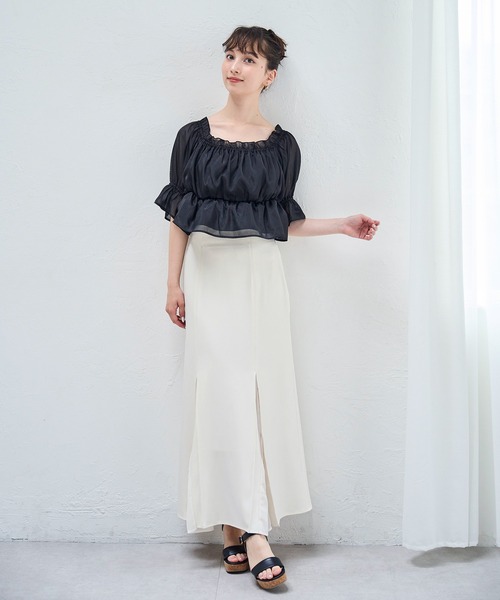 31 Sons de mode（トランテアン　ソン　ドゥ　モード）の「2025春夏新作 ラメオーガンジーシャーリングブラウス（シャツ/ブラウス・レディース・ブラック/ブルー/ベージュ/ピンク・ﾌﾘ-）」の5枚目の写真