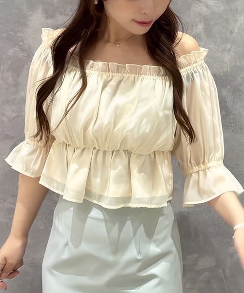 31 Sons de mode（トランテアン　ソン　ドゥ　モード）の「2025春夏新作 ラメオーガンジーシャーリングブラウス（シャツ/ブラウス・レディース・ブラック/ブルー/ベージュ/ピンク・ﾌﾘ-）」の9枚目の写真