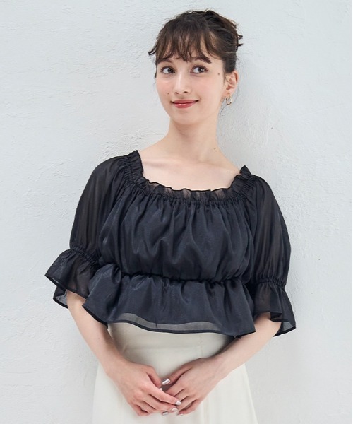 31 Sons de mode（トランテアン　ソン　ドゥ　モード）の「2025春夏新作 ラメオーガンジーシャーリングブラウス（シャツ/ブラウス・レディース・ブラック/ブルー/ベージュ/ピンク・ﾌﾘ-）」の10枚目の写真