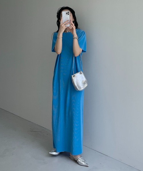 デイリーデイリースーパーストレッチクルーネックプリーツワンピース　LONG wee9s（ウィークス）の「daily daily super stretch crew neck