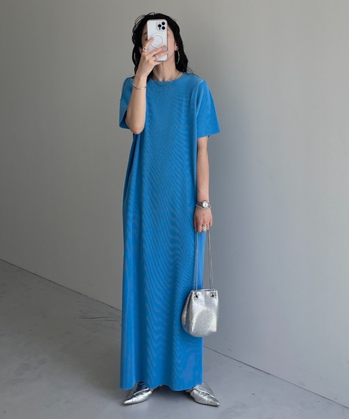 セルフカット可能】daily daily super stretch crew neck pleats one