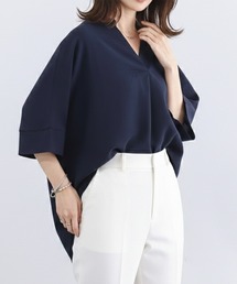 Cinderella（シンデレラ）の「シャツ レディース スキッパー ドルマン 春 夏 トップス 半袖 五分袖 七分袖 Vネック ゆったり トップス カジュアル きれいめ おしゃれ かわいい シンプル 無地 大きめ オーバーサイズ オフィス ブラック 黒 ブルー 青 コーヒー 茶色 ダークグレー 灰色 ダークグリーン 緑 深緑 モカブラウン ネイビー 紺 ホワイト 白（シャツ/ブラウス）」