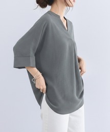 Cinderella（シンデレラ）の「シャツ レディース スキッパー ドルマン 春 夏 トップス 半袖 五分袖 七分袖 Vネック ゆったり トップス カジュアル きれいめ おしゃれ かわいい シンプル 無地 大きめ オーバーサイズ オフィス ブラック 黒 ブルー 青 コーヒー 茶色 ダークグレー 灰色 ダークグリーン 緑 深緑 モカブラウン ネイビー 紺 ホワイト 白（シャツ/ブラウス）」