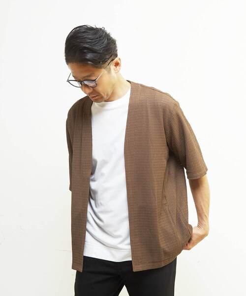 MEN'S MELROSE(メンズメルローズ)の「テクスチャーメッシュハーフスリーブカーディガン(カーディガン/ボレロ・メンズ・ブラック/グリーン/ブラウン・3/4/2)」の12枚目の写真