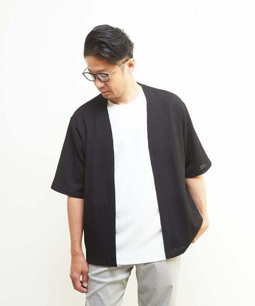MEN'S MELROSE(メンズメルローズ)の「テクスチャーメッシュハーフスリーブカーディガン(カーディガン/ボレロ・メンズ・ブラック/グリーン/ブラウン・3/4/2)」の19枚目の写真