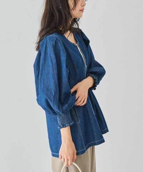 LAVEANGE(ラビアンジェ)の「フロントファスナーデニムブラウス│長袖/デニムシャツ/旬顔/こなれ感(その他トップス・レディース・ブラック/ネイビー・M/LL/3L/4L/5L)」の17枚目の写真