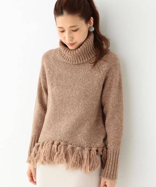 Another Edition（アナザーエディション）の「裾フリンジタートルプルオーバー/AEBC スソFRNG タートル PO◆（ニット/セーター・レディース・オフホワイト/ネイビー/ベージュ・フリー）」の2枚目の写真