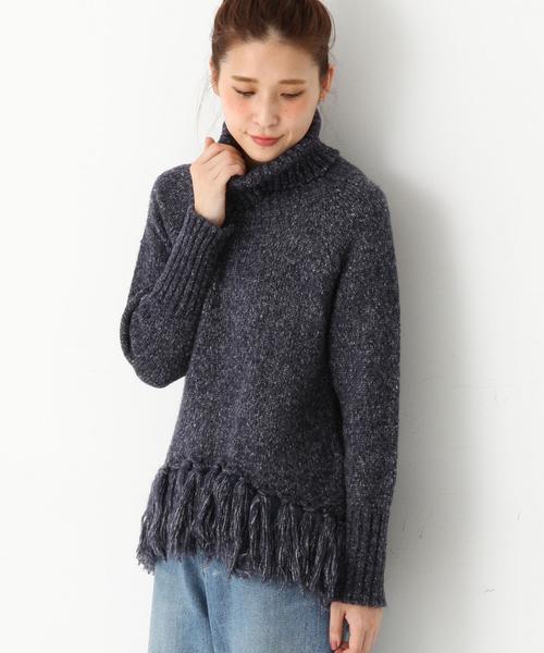 Another Edition（アナザーエディション）の「裾フリンジタートルプルオーバー/AEBC スソFRNG タートル PO◆（ニット/セーター・レディース・オフホワイト/ネイビー/ベージュ・フリー）」の3枚目の写真
